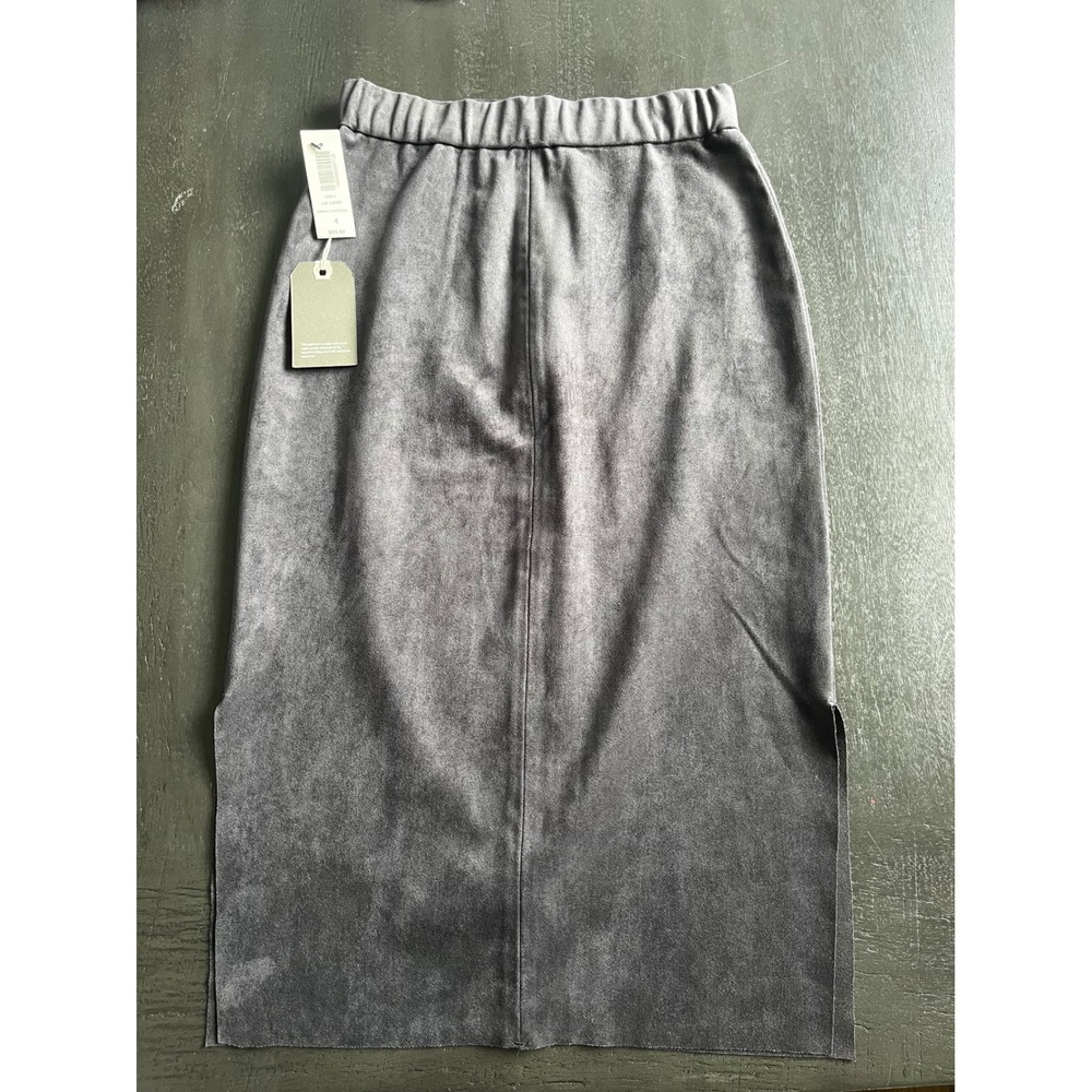 Wilfred Free‎ Lis Skirt Dark Charcoal Vegan Suede Midi Pencil Side Slit Size 4